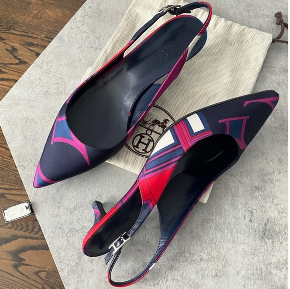 Hermes Silk Pattern Slingback Heels - 8.5 - Picture 1 of 4
